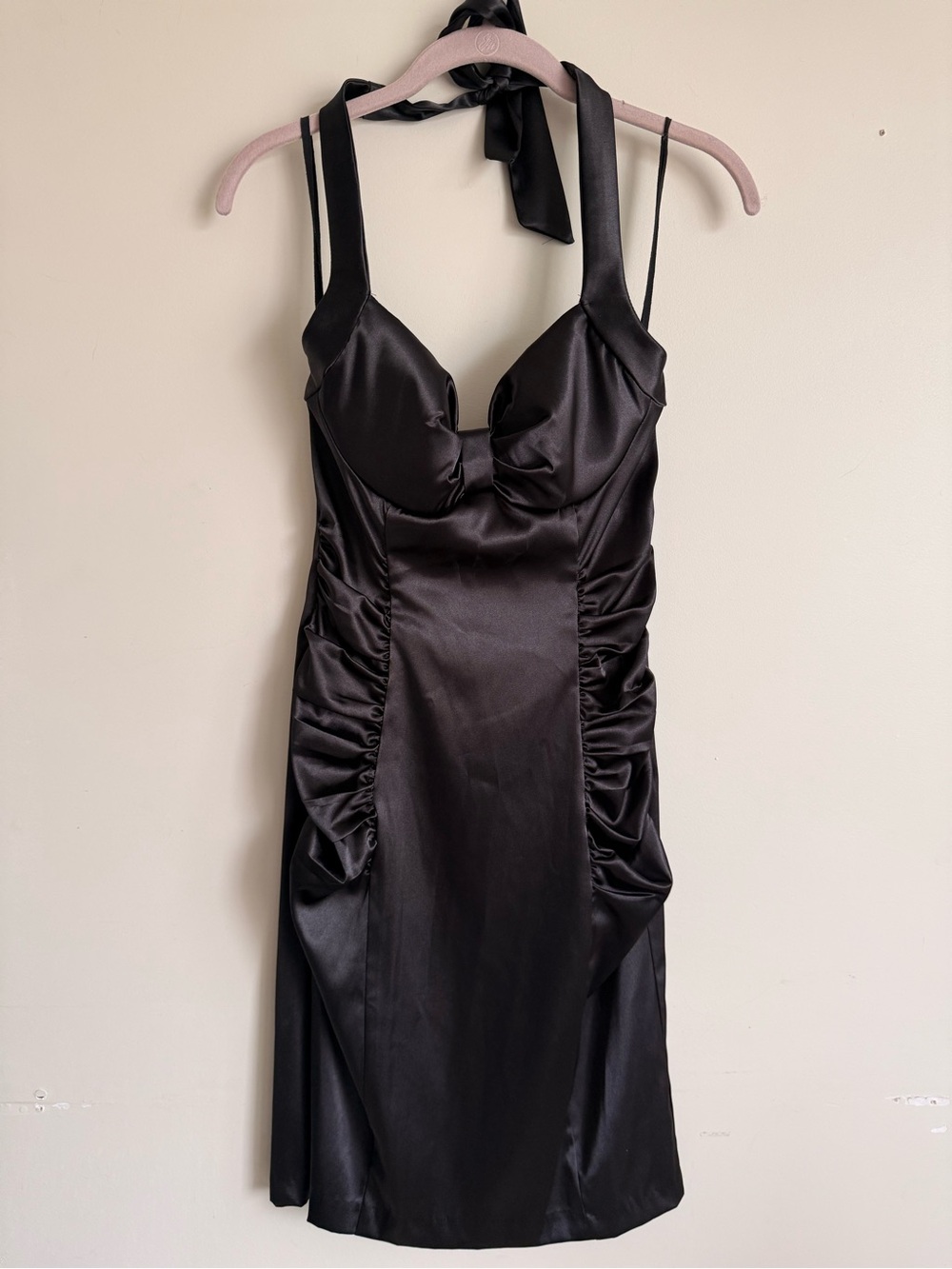 Ruby Rox Black Satin Ruched Bust Mini Dress
